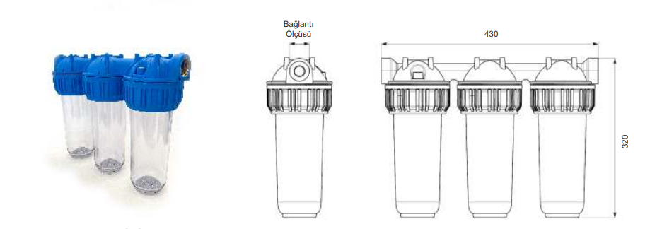 Aquafer Bina Girişi 3 lü Su filtresi ölçüleri 