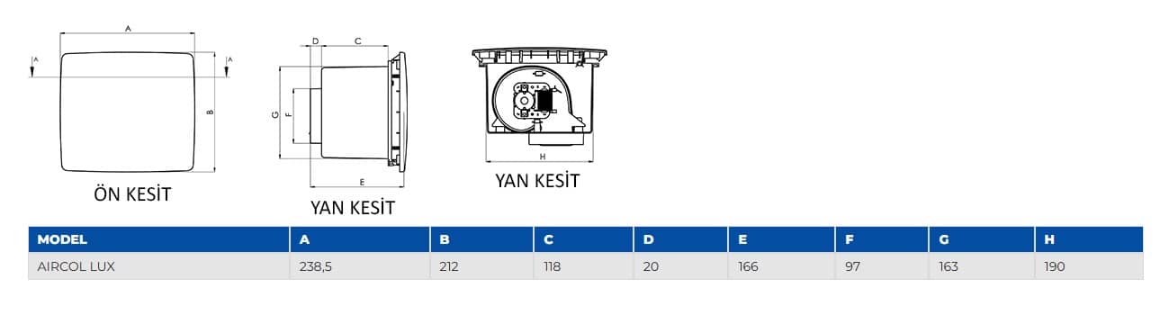 Aircol Lux Tavan Tipi Fan / Aspiratör