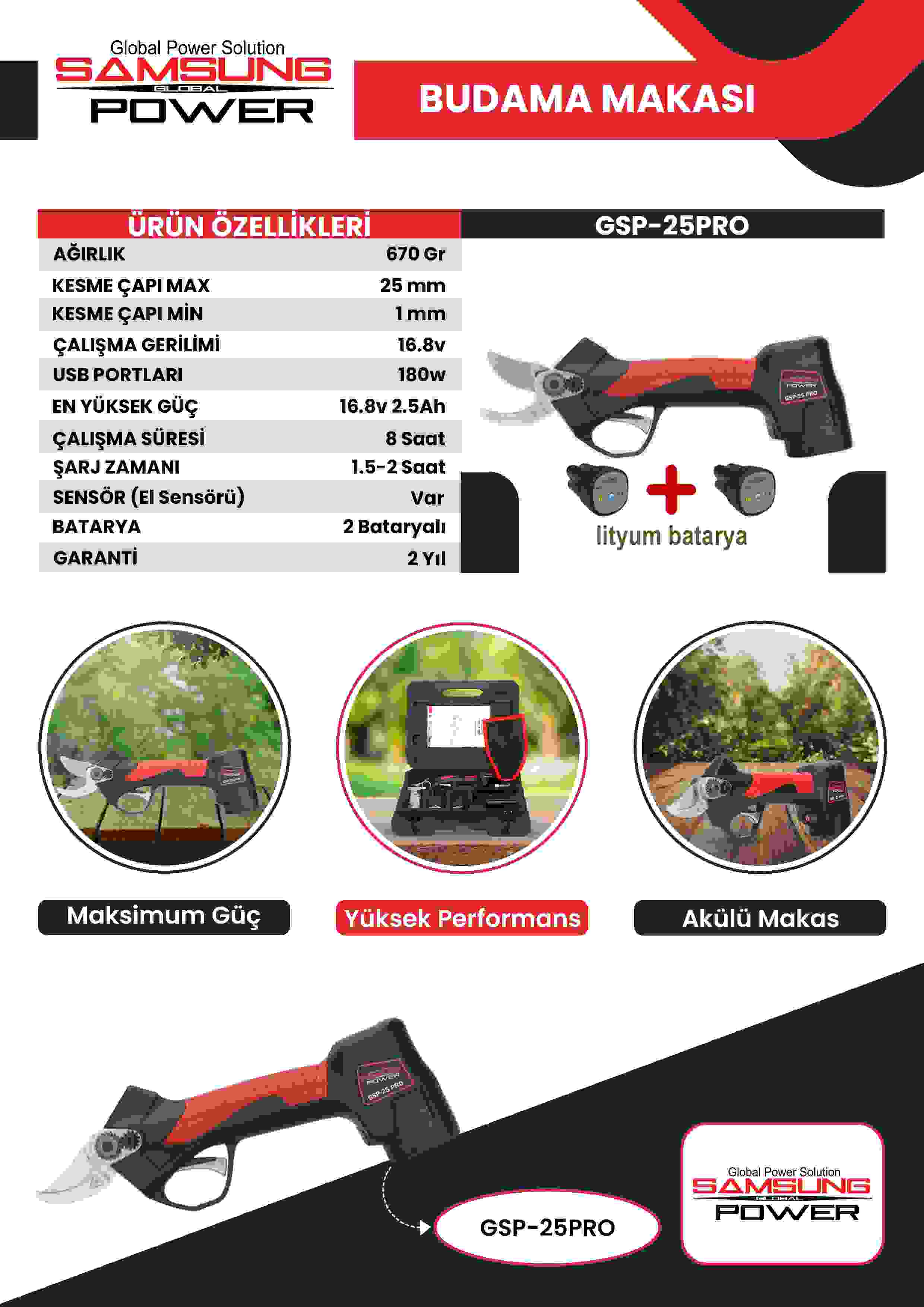 Samsung Power GSP 25 Pro Budama Makası Akülü