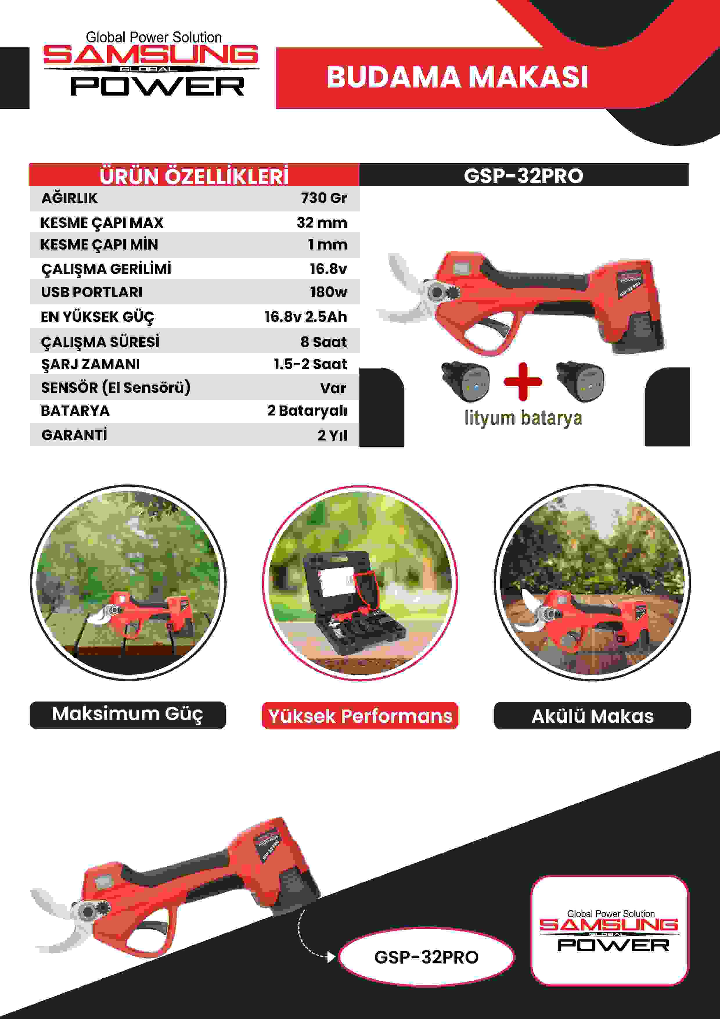 Samsung Power GSP 32 Pro Budama Makası Akülü