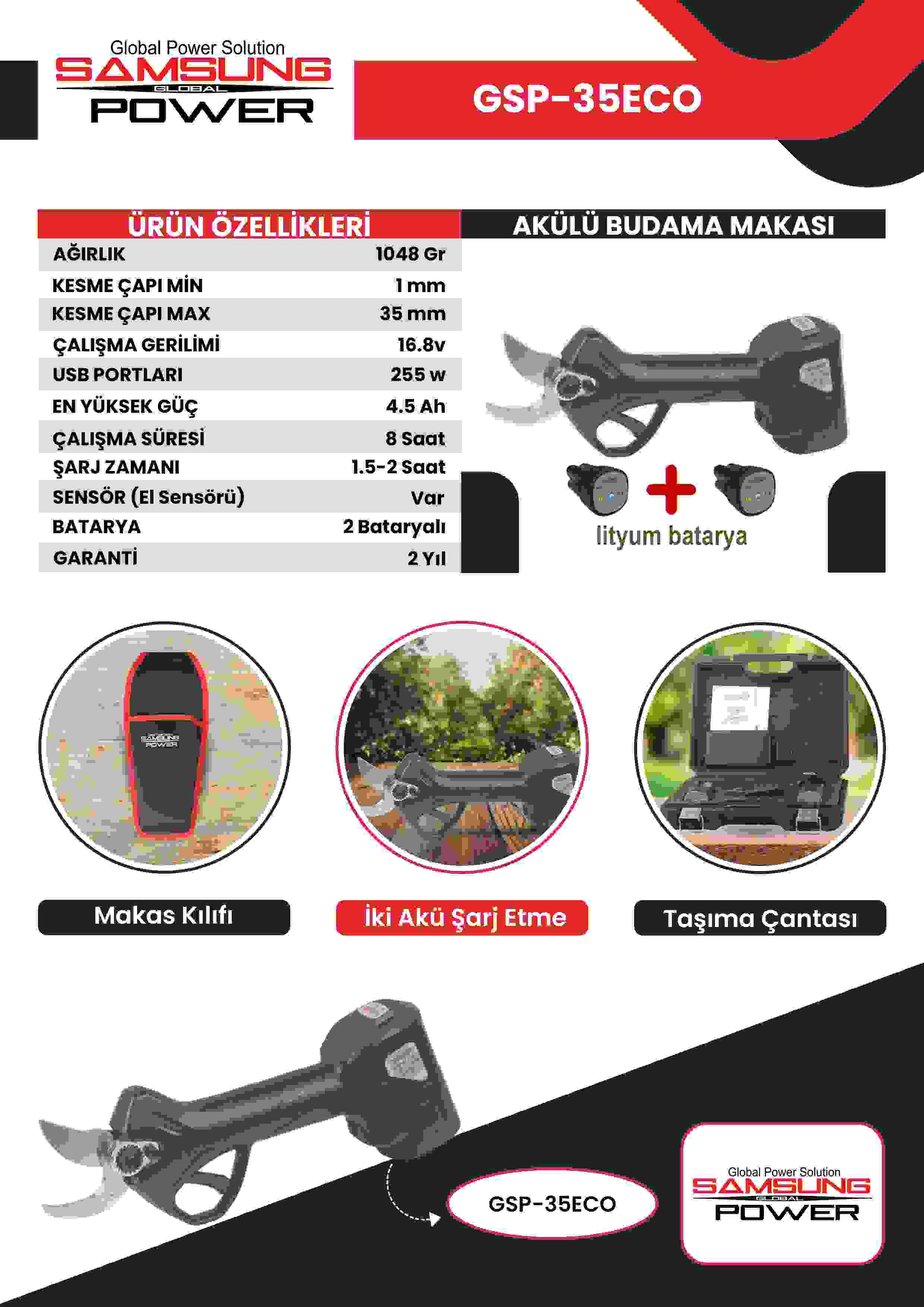 Samsung Power GSP 35 Eco Budama Makası Akülü