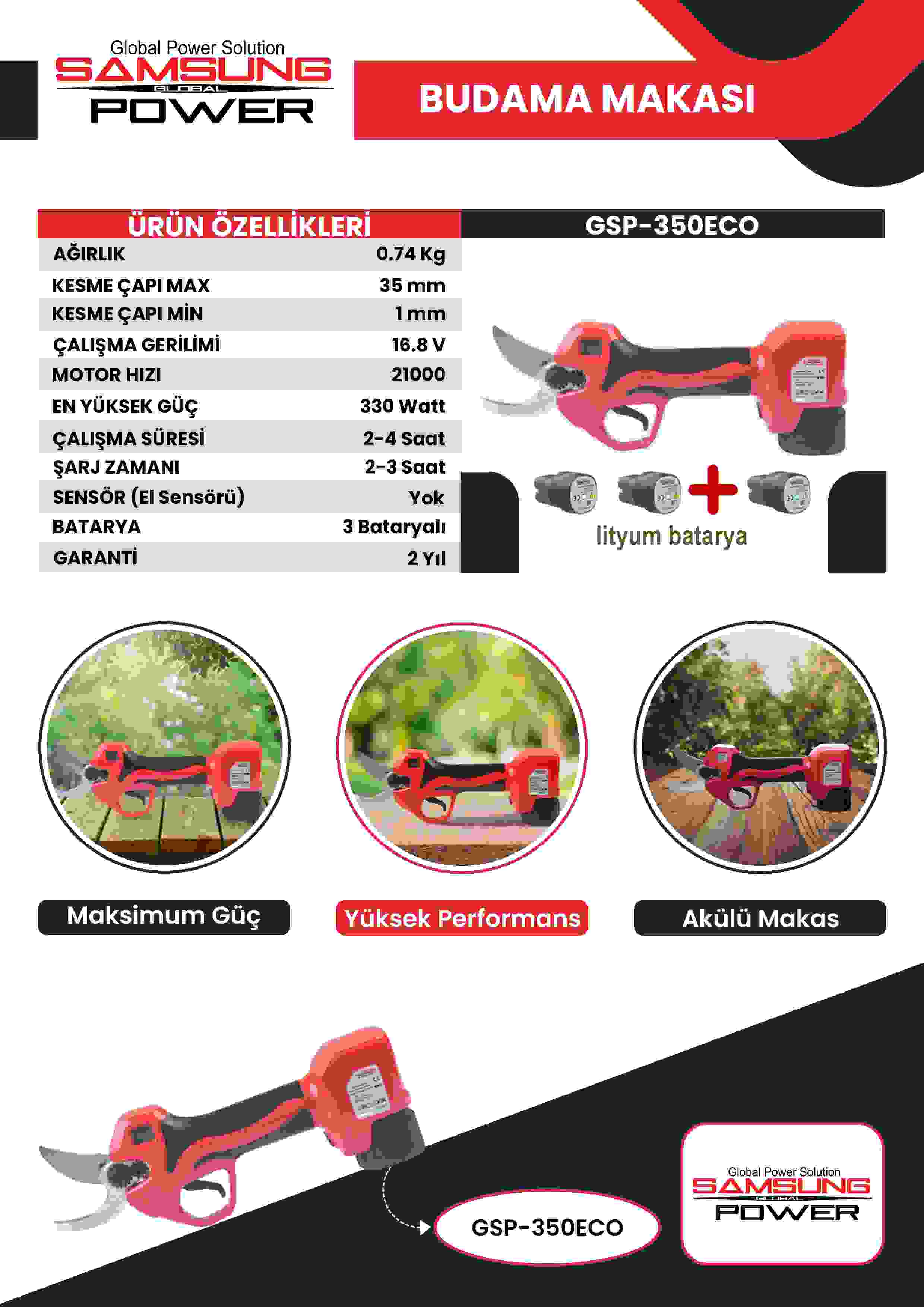 Samsung Power GSP 350 Eco Budama Makası Akülü
