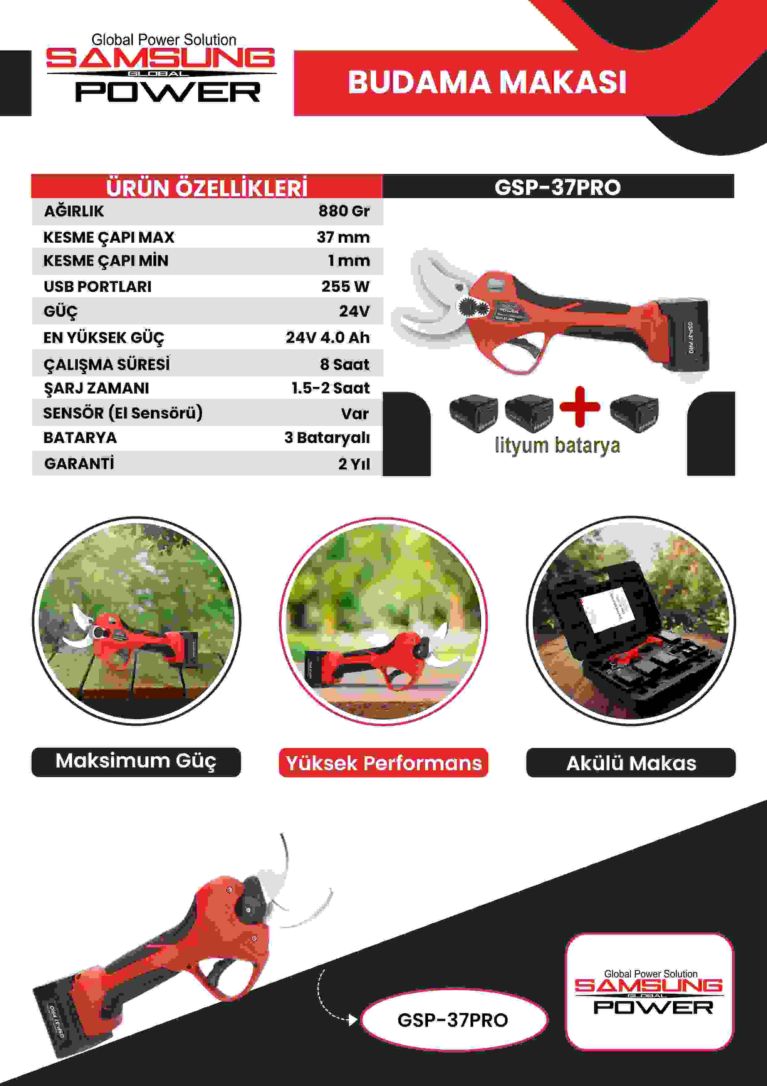 Samsung Power GSP 37 Pro Budama Makası Akülü
