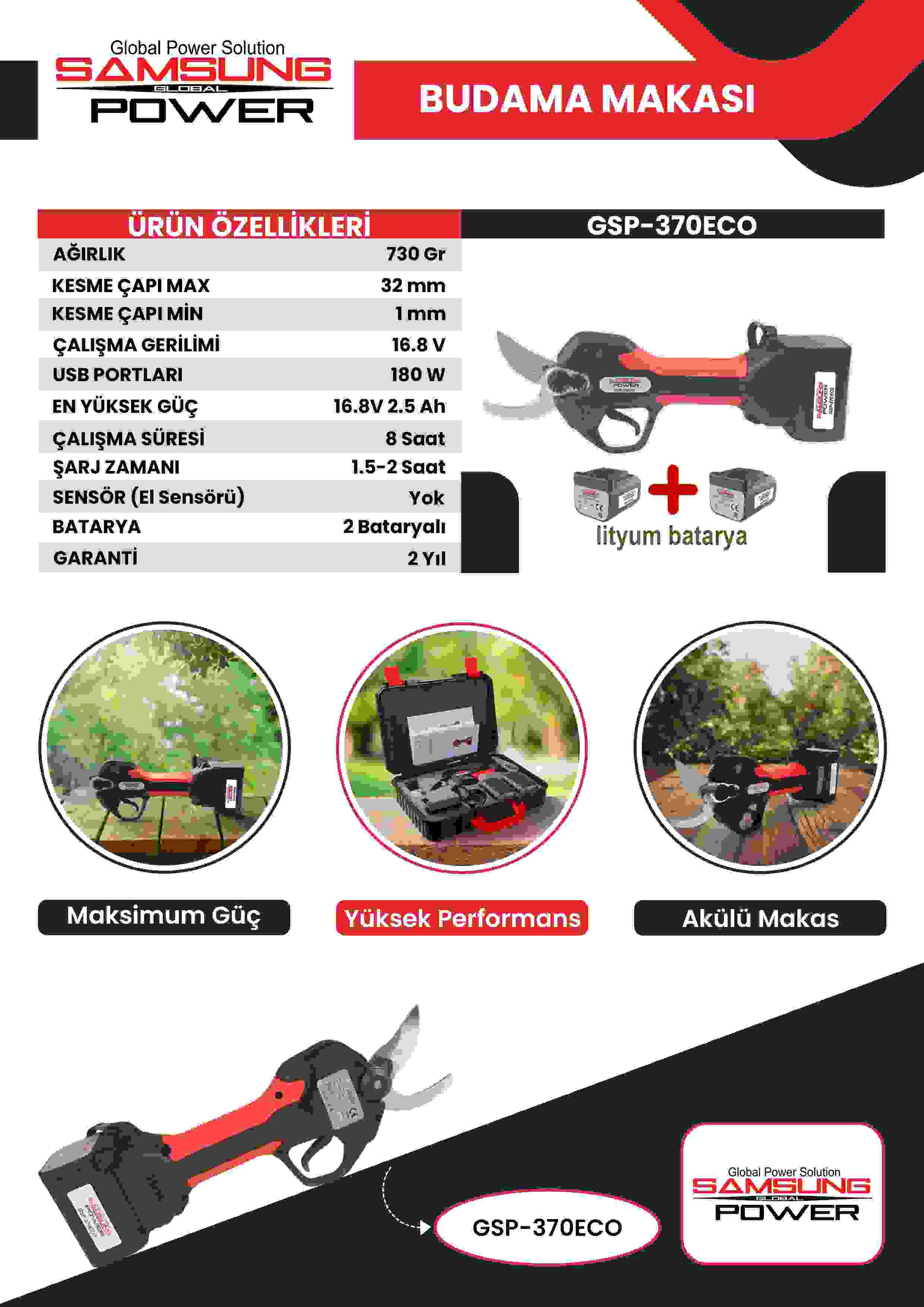 Samsung Power GSP 370 Eco Budama Makası Akülü