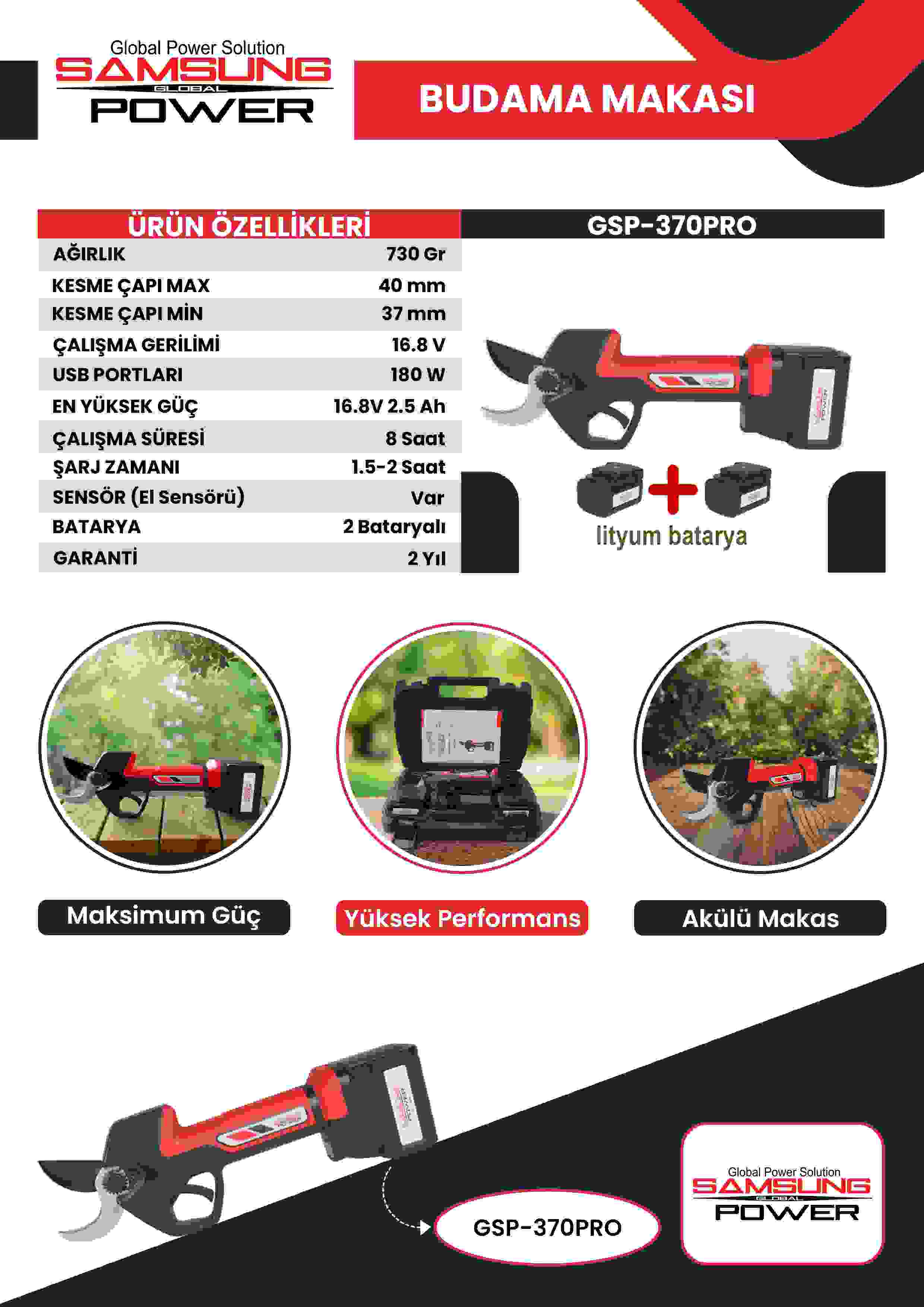 Samsung Power GSP 370 Pro Budama Makası Akülü