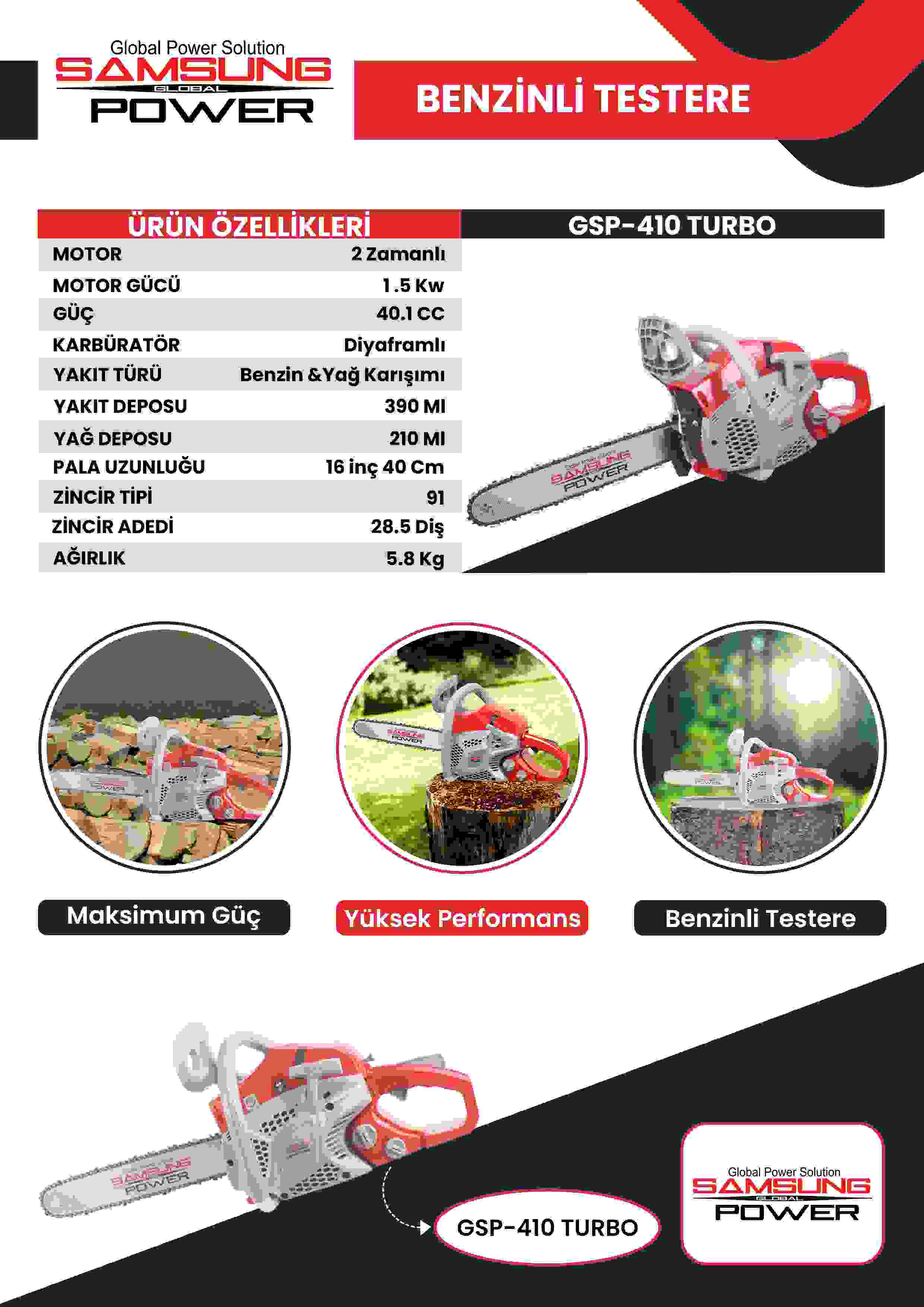 Samsung Power Gsp 410 Turbo Benzinli Testere