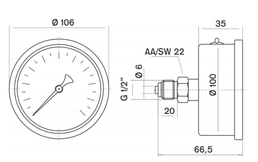 Pakkens 0-315 Bar 100 mm Arkadan Bağlantılı Gliserinli Manometre