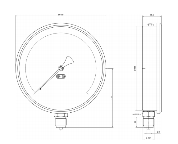 Pakkens 0-400 Bar 160 mm Alttan Bağlantılı Kuru Manometre