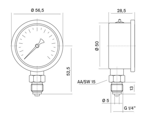 Pakkens 0-250 Bar 50 mm Alttan Bağlantılı Gliserinli Manometre