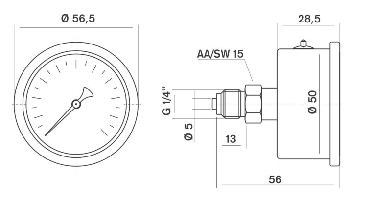 Pakkens 0-40 Bar 50 mm Arkadan Bağlantılı Gliserinli Manometre