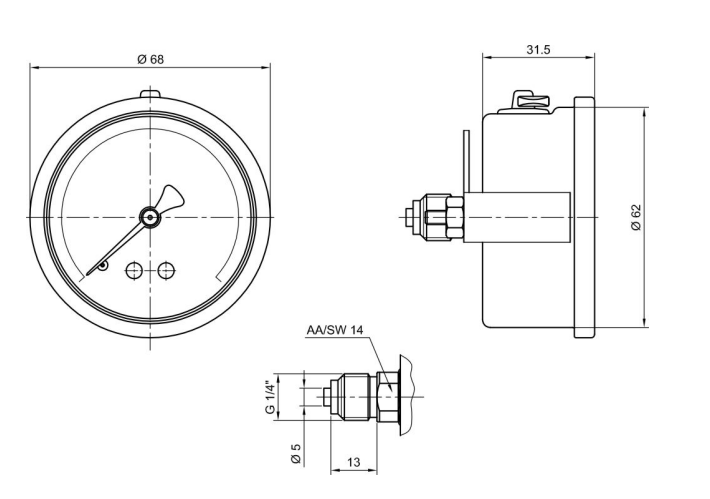 Pakkens 0-315 Bar 63 mm Arkadan Bağlantılı Panotipi Gliserinli Manometre