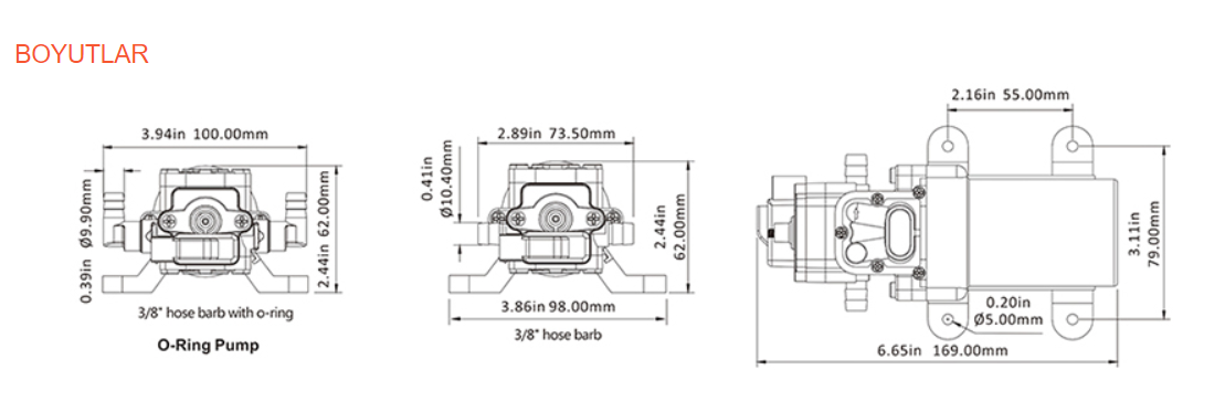 Seaflo 12V Hidrofor Teknik Boyutlar