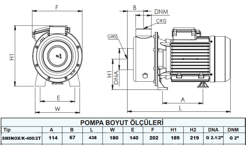 Sumak SMINOX/K-400/2T Paslanmaz Santrifüj Pompa