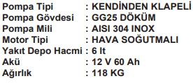 Sumak DSMT750/3 D Dizel Motopomp Özellik