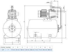 Wilo Aqua SPG 50-9.45 Jet Pompalı 50 Lt Tanklı Otomatik Hidrofor 4 Kat 17 Daire, 1.5Hp 4 Bar