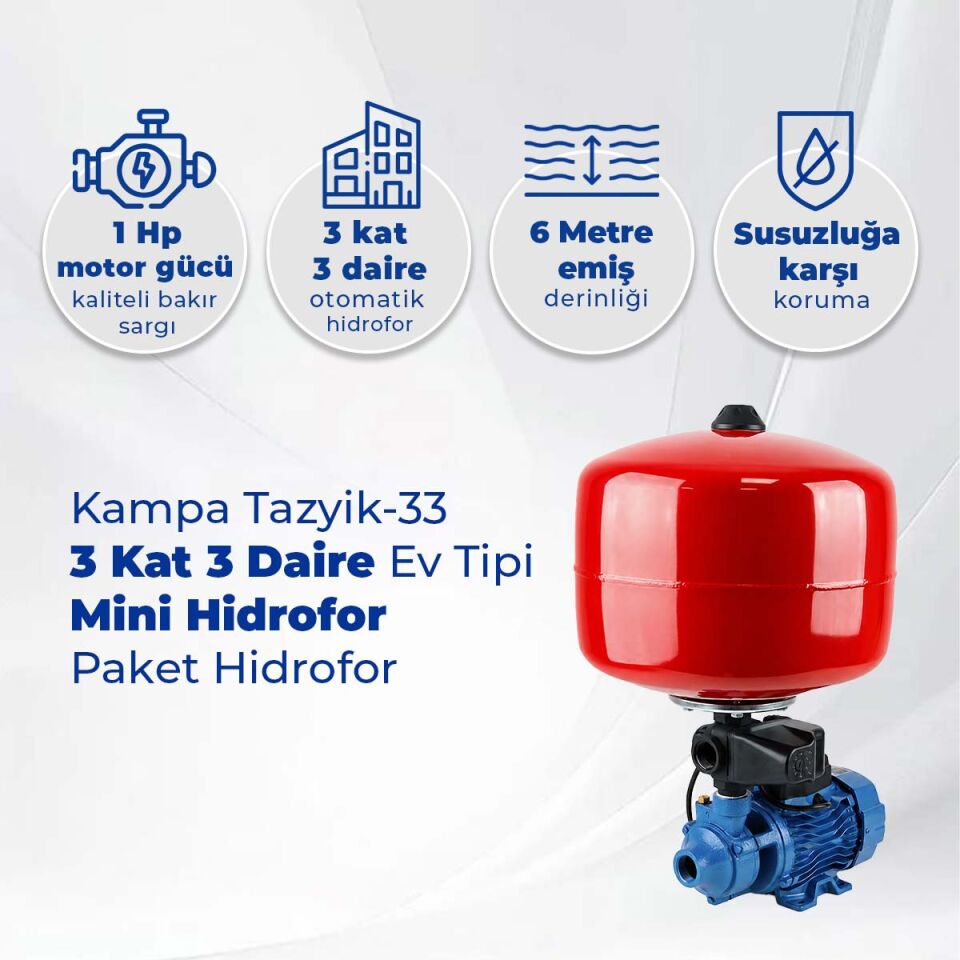 Kampa Tazyik-33 3 Kat 3 Daire Ev Tipi Mini Hidrofor - Paket Hidrofor