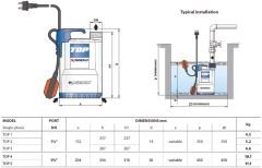 Pedrollo TOP-1 Flatörlü Plastik Gövdeli Drenaj Dalgıç Pompa 7 mss  9,6 m³/h