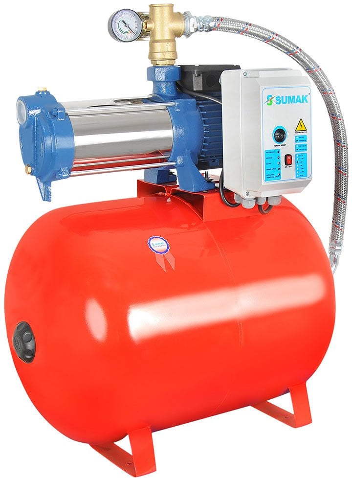 Sumak SYMH12-220/4 Yatay Kademeli Bina Hidroforu 100 Lt Tanklı 6 Kat 34 Daire 220 Volt 2.2 Hp