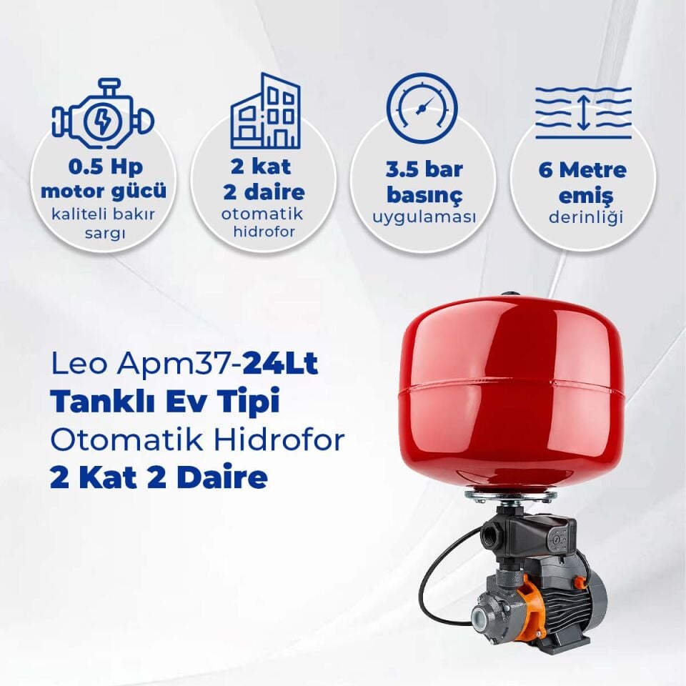 Leo Apm37-24Lt Tanklı Ev Tipi Otomatik Hidrofor 2 Kat 2 Daire
