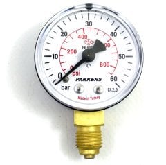 Pakkens Çap 50 0/60 Bar Kuru Tip Basınç Ölçer, Manometre, Basınç Göstergesi 1/4 inch