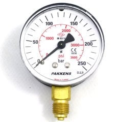 Pakkens Çap 50 0/250 Bar Kuru Tip Basınç Ölçer, Manometre, Basınç Göstergesi 1/4 inch