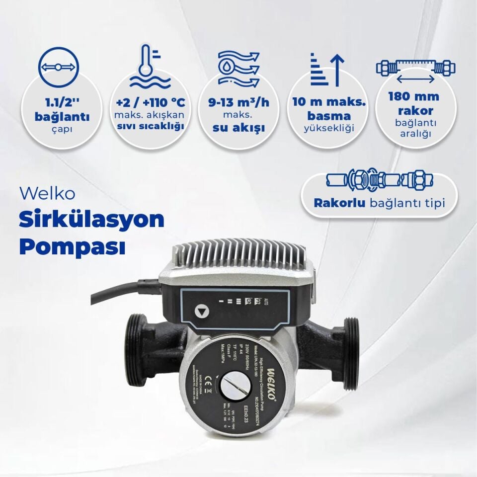 Welko LPA 32-12 180 mm 80-100.000 Kazan İçin Frekans Konvertörlü Sirkülasyon Pompası 12 mss 10 m3/h