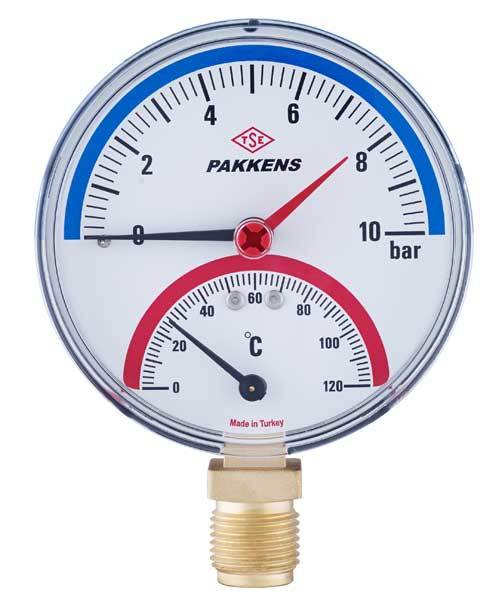 Pakkens 100mm 120 C°/ 25 Bar Kombine Ölçer, Termometre-Manometre