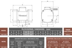 Vibramod VMA 15/80 Vibrasyon Motoru Trifaze (380V) 1500 Devir 82,13 Kgf 0.10 Kw