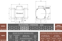 Vibramod VMA 15/1500 Vibrasyon Motoru Trifaze (380V) 1500 Devir 1528,72 Kgf 0.95 Kw