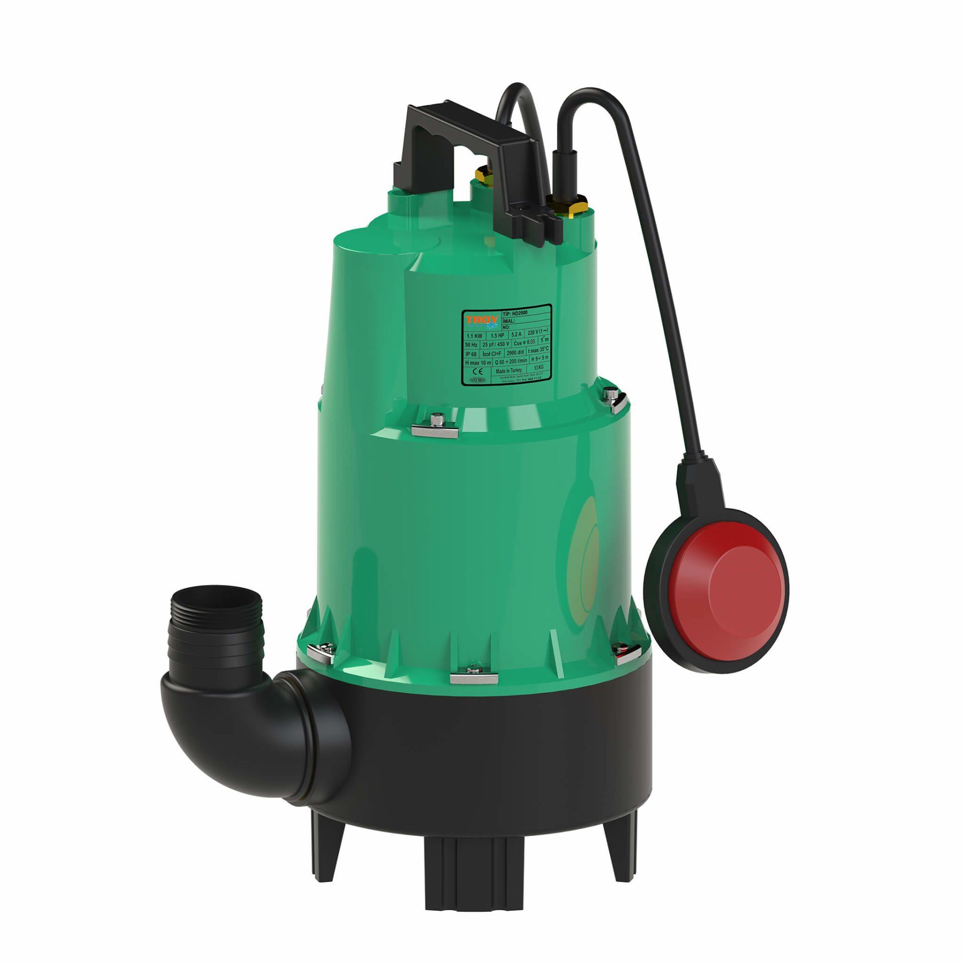 Troy HD 2300 Flatörlü Kirli Su Foseptik Dalgıç Pompa 1350 Watt