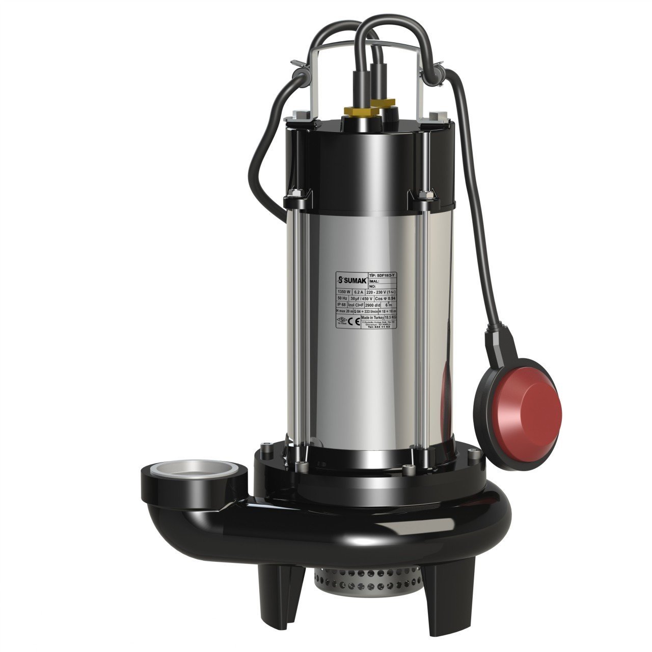 Sumak SDF 18/2-Y Kirli Su Dalgıç Pompa Monofaze (220V) 1.8 Hp