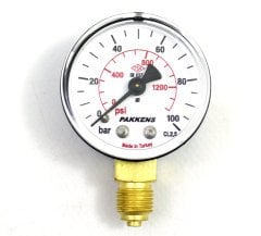 Pakkens Çap 63 0/100 Bar Kuru Tip Basınç Ölçer, Manometre, Basınç Göstergesi 1/4 inch