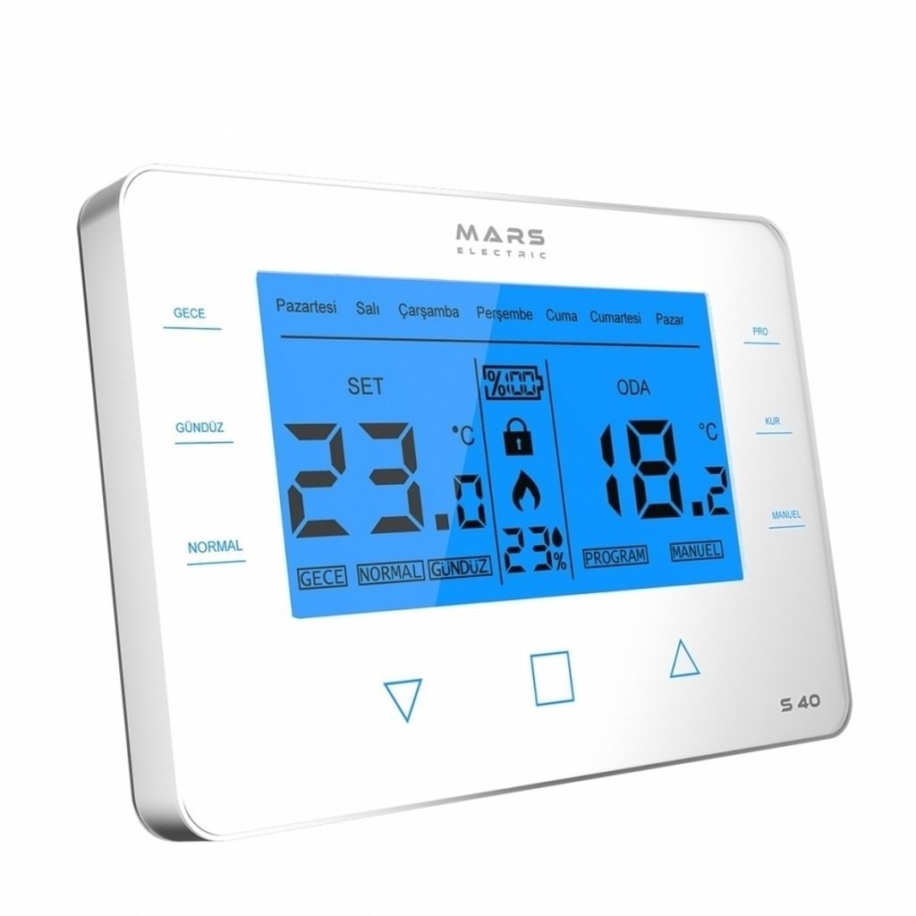 Mars S40 Kablosuz Dijital Programlanabilir Oda Termostatı Yüksek Hassasiyetli Beyaz