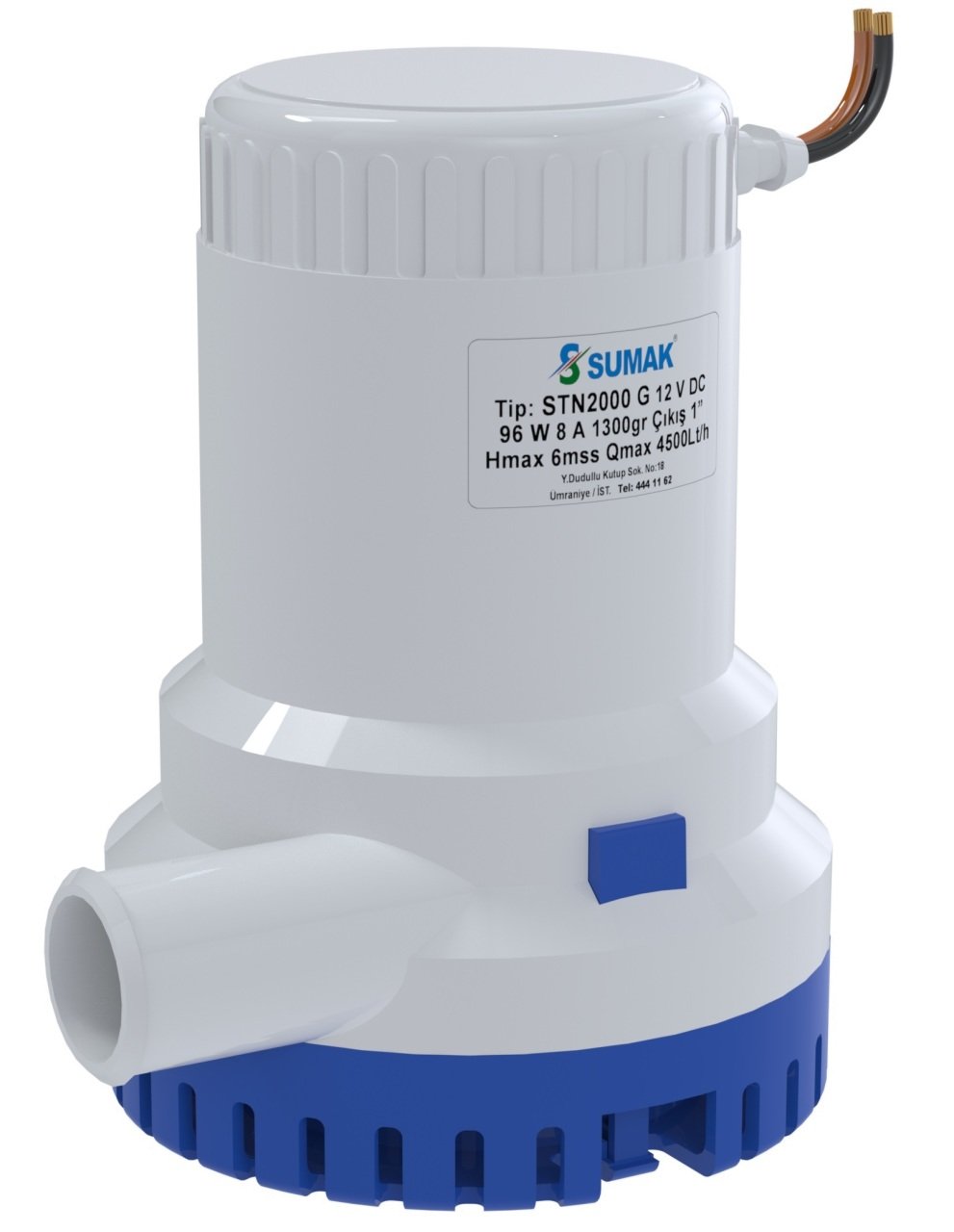 Sumak STN2000G Sintine Dalgıç Pompa 6 mss 4500 litre/h 12 Volt Manuel