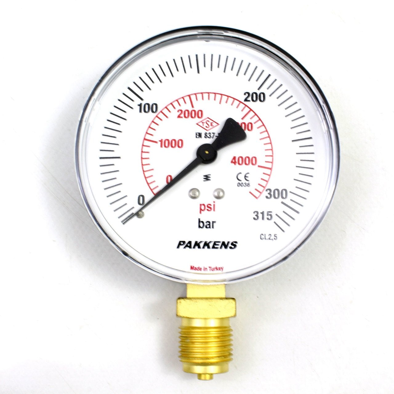 Pakkens 0-315 Bar 100 mm Alttan Bağlantılı Kuru Manometre G 1/2 inç