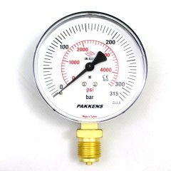 Pakkens 0-315 Bar 100 mm Alttan Bağlantılı Kuru Manometre G 1/2 inç