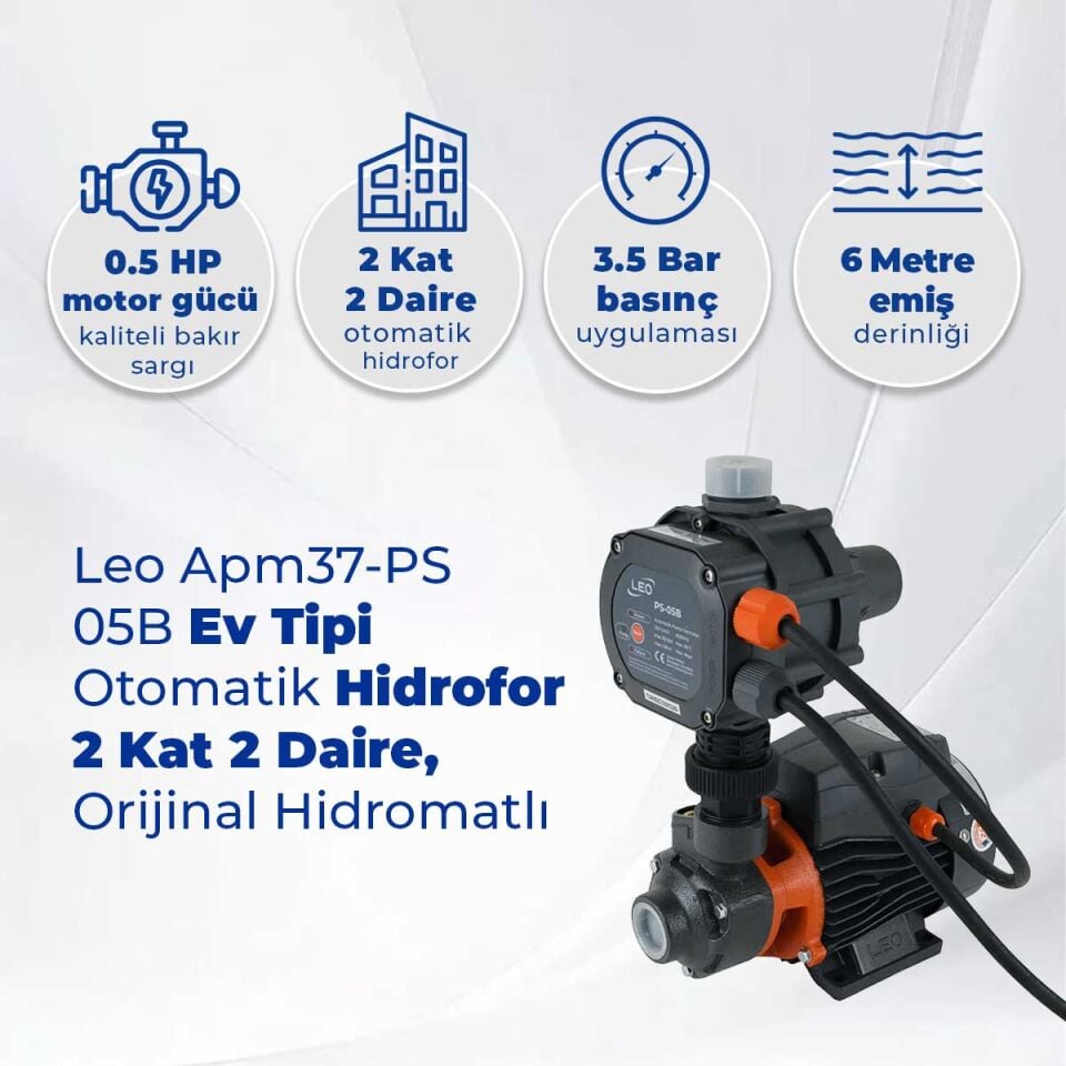 Leo Apm37-PS-05B Ev Tipi Otomatik Hidrofor 2 Kat 2 Daire, Orijinal Hidromatlı