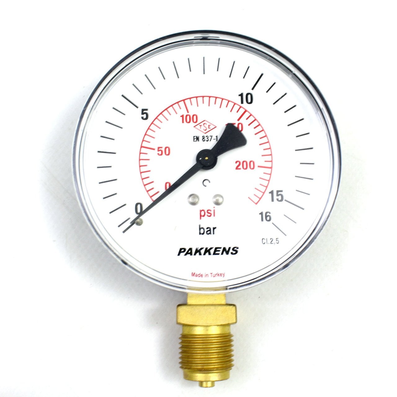 Pakkens 0-16 Bar 160 mm Alttan Bağlantılı Kuru Manometre G 1/2 inç