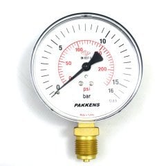 Pakkens 0-16 Bar 160 mm Alttan Bağlantılı Kuru Manometre G 1/2 inç