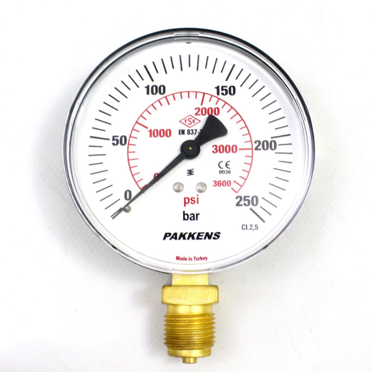 Pakkens 0-250 Bar 160 mm Alttan Bağlantılı Kuru Manometre G 1/2 inç