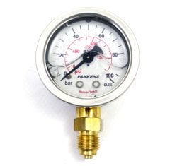 Pakkens 0-100 Bar 50 mm Alttan Bağlantılı Gliserinli Manometre G 1/4 inç