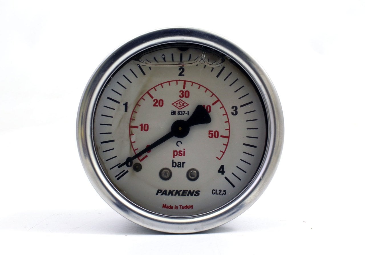 Pakkens 0-4 Bar 50 mm Arkadan Bağlantılı Gliserinli Manometre G 1/4 inç