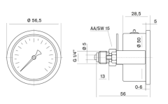 Pakkens 0-60 Bar 50 mm Arkadan Bağlantılı Panotipli Gliserinli Manometre G 1/4 inç