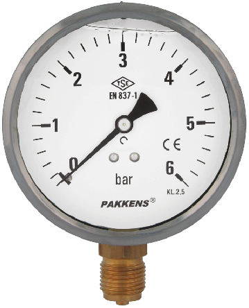 Pakkens 0-1.6 Bar 63 mm Alttan Bağlantılı Gliserinli Manometre G 1/4 inç
