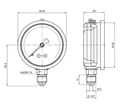 Pakkens 0-40 Bar 63 mm Alttan Bağlantılı Gliserinli Manometre G 1/4 inç