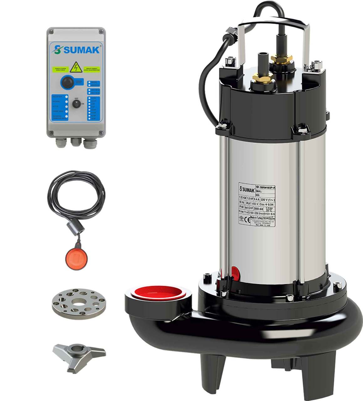 Sumak SBRT 18/2 Bıçaklı Foseptik Dalgıç Pompa Trifaze (380V) 1.5 HP