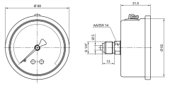 Pakkens 0-60 Bar 63 mm Arkadan Bağlantılı Gliserinli Manometre G 1/4 inç