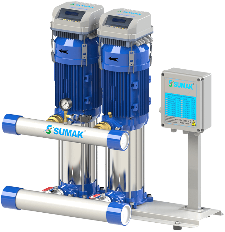 Sumak SHT8-B-400/10-FK Düşey Milli Kademeli Çift Pompalı Frekans Kontrollü Hidrofor 20 KAT 36 DAİRE