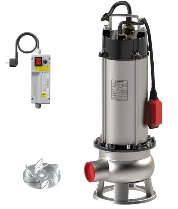 Sumak SDFV 20/2 İNOX Komple Paslanmaz Vortex Çarklı Foseptik Dalgıç Pompa 220 Volt 2.2 Hp 13 Mss