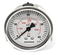 Pakkens 0-40 Bar 63 mm Arkadan Bağlantılı Panotipi Gliserinli Manometre G 1/4 inç